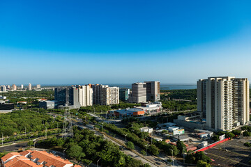 Fototapeta na wymiar Barranquilla, Atlantico, Colombia. July 30, 2022: Panoramic and urban landscape of the city with blue sky.