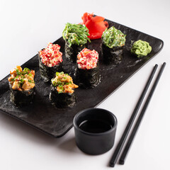 sushi with chopsticks