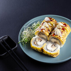 sushi with chopsticks