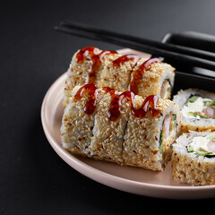 sushi rolls with salmon