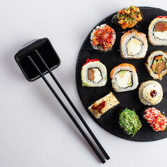 sushi with chopsticks