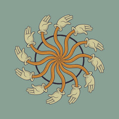 Cartoon pattern of hand cycles with retro style