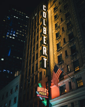 The Late Show With Stephen Colbert Vintage Signs At Night, Manhattan, New York