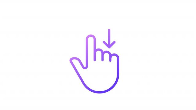 Animated move down gradient icon. Swipe down. Touch gesture. Device navigation. Drag and draw. Seamless loop HD video with alpha channel on transparent background. Outline motion graphic animation