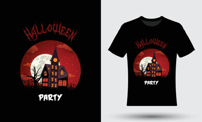 Halloween Party t-shirt illustration with Colorful moon night background design 