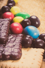 Heap of sweets containing a lot of sugar. Reduction eating unhealthy food