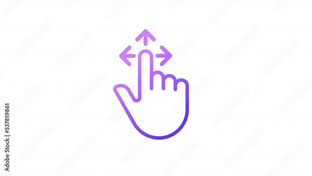 Poster animated drag gradient icon. tap and pull image. touchscreen control gesture. finger and arrows. sea