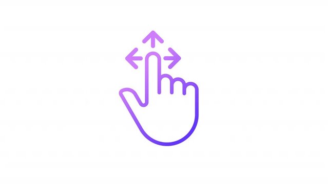 Animated drag gradient icon. Tap and pull image. Touchscreen control gesture. Finger and arrows. Seamless loop HD video with alpha channel on transparent background. Outline motion graphic animation