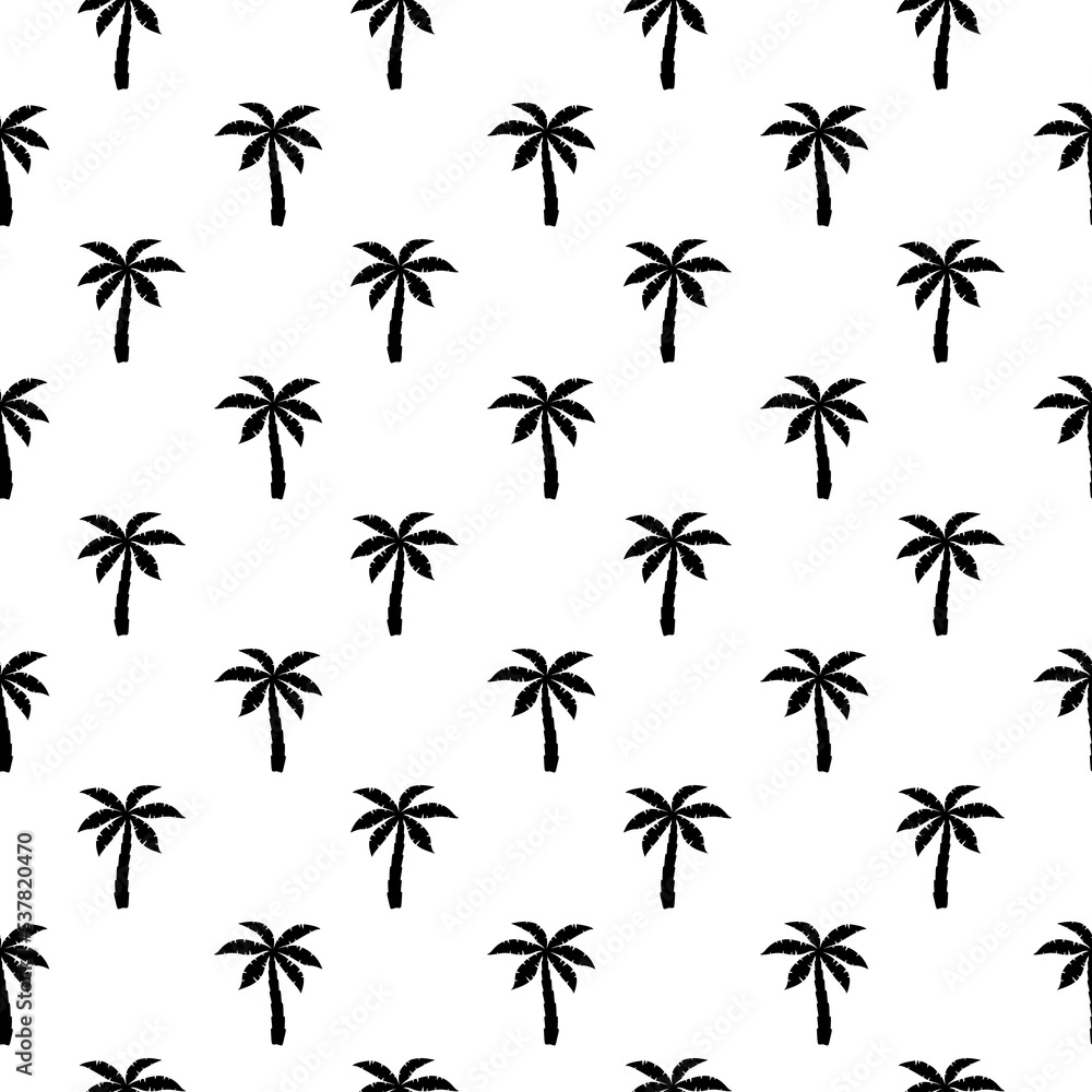 Poster palm seamless pattern. repeated palm trees pattern. black coconut tree isolated on white background.
