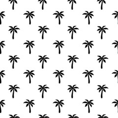 Palm seamless pattern. Repeated palm trees pattern. Black coconut tree isolated on white background. Repeating tropical texture for design summer prints. Repeat coconuts palmtree. Vector illustration