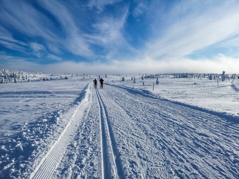 Beautiful view of a ski slope within the Budor resort in Hedmark, Norway