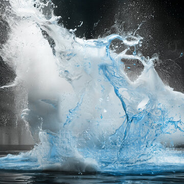 Liquid explosion. big splash of white and blue spray. Render