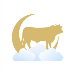 Eid Al Adha Mubarak the celebration of Muslim community festival background design with sheep and star paper cut style.Vector Illustration