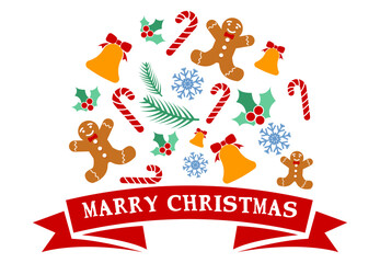 merry christmas lettering. Seasonal greeting card template. celebration holiday xmas. A calligraphic hand written inscription for greeting cards, banners, posters, isolated vector illustration. 