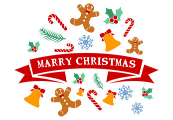 merry christmas lettering. Seasonal greeting card template. celebration holiday xmas. A calligraphic hand written inscription for greeting cards, banners, posters, isolated vector illustration. 