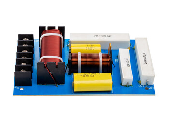 Two-way crossover network, Audio frequency separation electronics for speakers, clipping path...