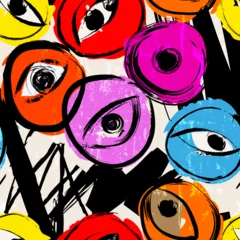 Rolgordijnen abstract seamless background pattern, with circles, paint strokes and splashes © Kirsten Hinte
