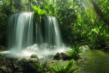Schöner Wasserfall im dichten Dschungel Urwald