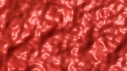 Nahaufnahme einer roten unebenen Oberfläche mit zahlreichen wellenförmigen Erhebungen und Tiefen als rendering  