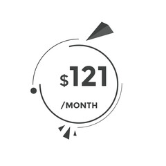 $121 USD Dollar Month sale promotion Banner. Special offer, 121 dollar month price tag, shop now button. Business or shopping promotion marketing concept
