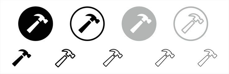 Hammer icon. Hammer icon set. Hammer button symbol. Filled flat sign. Vector illustration.	
