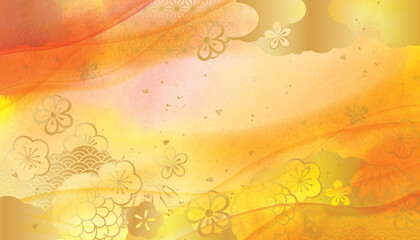 水彩風　和風背景イラスト