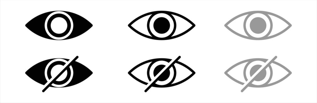 Eye icon set. See and unsee symbol. Look and Vision icons. Show password. Vector illustration
