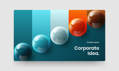 Trendy leaflet design vector concept. Multicolored 3D spheres journal cover template.