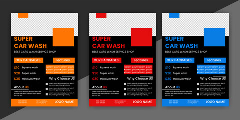 modern car wash car detailing and rental flyer, car service, and price list flyer, automobile car service flyer