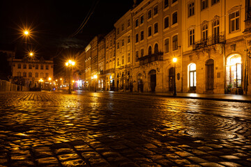  Lviv city cente at night