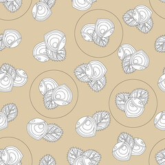 Hazelnuts, seamless vector print,  background, contour drawing.