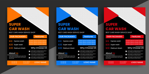 Creative Car Wash Flyer set, Abstract design carwash flyer bundle, Car Detailing, Auto Detailing Flyer, Car Wash poster templates