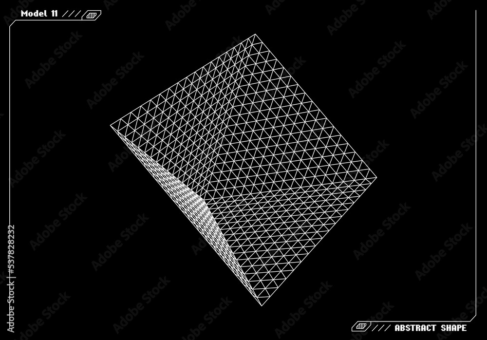 Aufkleber Abstract 3d wireframe shape or basic element with open edge. Science and technology geometric abstraction with deformed shape.