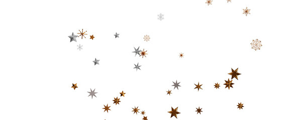 Banner with golden decoration. Festive border with falling glitter dust and stars.