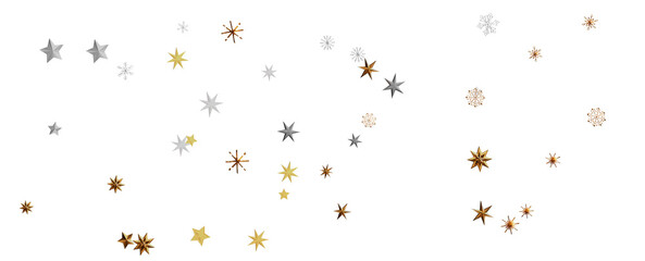 Banner with golden decoration. Festive border with falling glitter dust and stars.