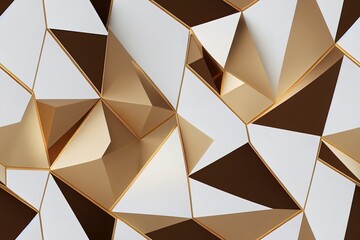 3D wall white panels with gold decor. Shaded geometric modules. High quality seamless 3d illustration.
