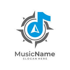 Music Compass Logo Vector Icon Illustration. Compass Music logo design template