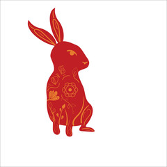 Chinese New Year Zodiac Rabbit with Floral Ornament