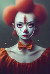 Portrait of a beautiful clown girl, 3d render