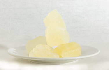 Crystal sugar or rock candy on the talbe.