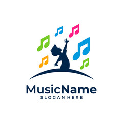 Music Kids Logo Vector Icon Illustration. Child Music logo design template