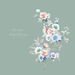 Greeting card with flowers, can be used as invitation card for wedding, birthday and other holiday and summer background