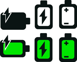 battery icons vector set in green and black