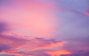 beautiful twilight sky golden hour sunset and cloud with purple violet sweet pastel color atmosphere background.for wallpaper,vintage or retro,heaven backdrop design.
