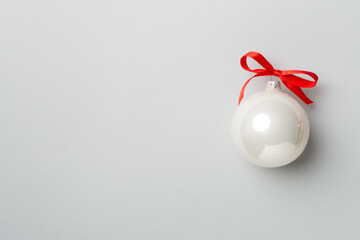 Christmas toy on color background, top view