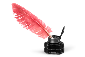 Feather pen into the inkwell isolated