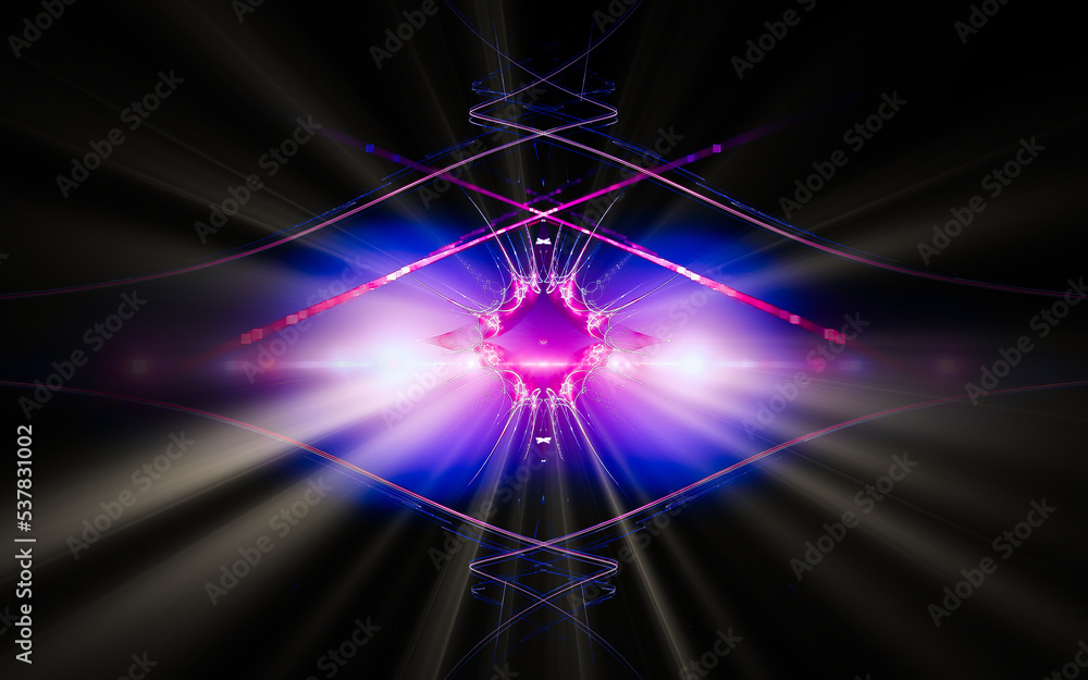 Aufkleber abstract illustration of a computer generated fantastic star in various shapes and shades on a black background for use in symbology, signs for digital design and graphics