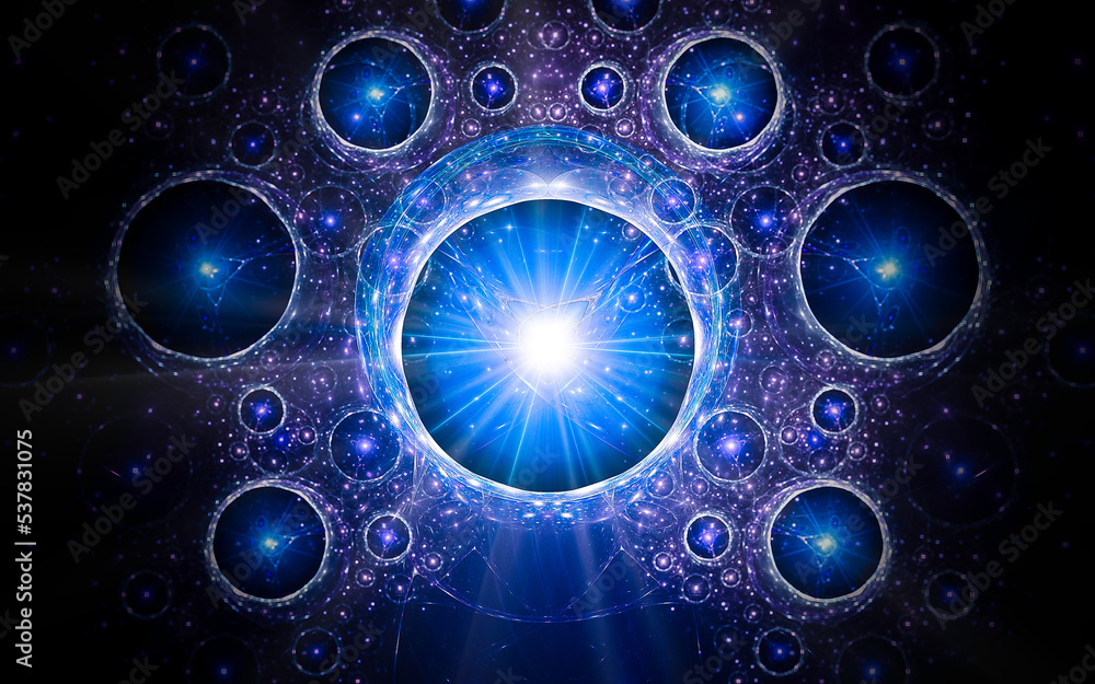Aufkleber digital illustration abstract image generated fractal background image portal pattern of various geometric shapes and lines of various colors for computer graphics or web design