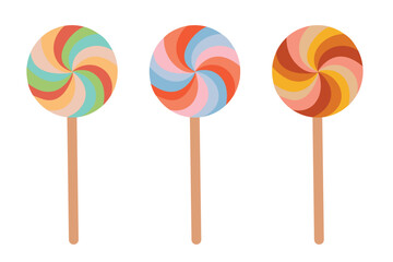 Set of multicolored colorful lollipops. . Vector illustration in a flat style.