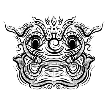 Thai traditional painting or tattoo name is "Tosakan" Warrior Of The Ramayana graphic.Black on white background vector.